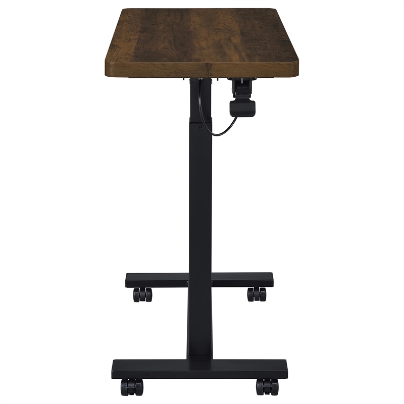 Pemberly Row Adjustable C-Shape Side Table with Casters in Dark Pine