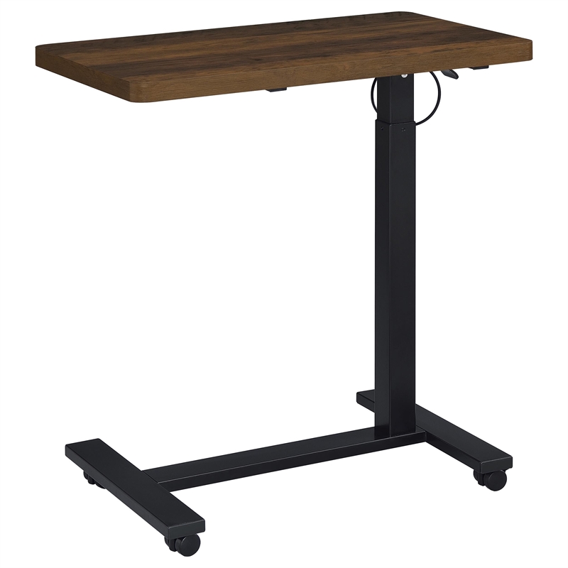 Pemberly Row Adjustable C-Shape Side Table with Casters in Dark Pine
