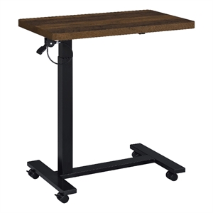 Pemberly Row Adjustable C-Shape Side Table with Casters in Dark Pine