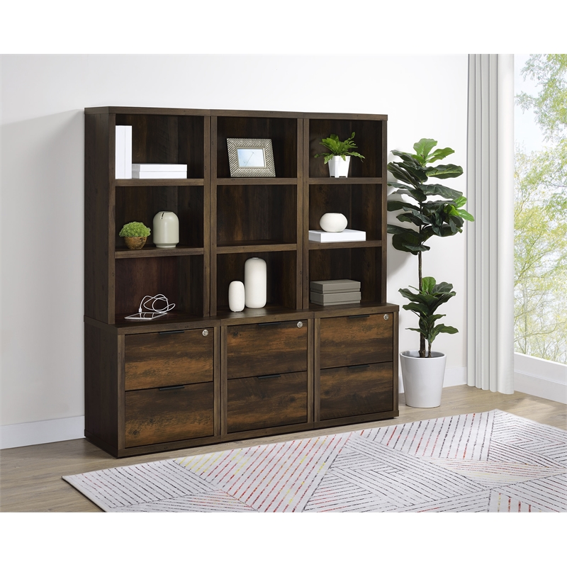 Pemberly Row 3-Piece Wood Wall Unit Bookcase Set with USB in Dark Pine
