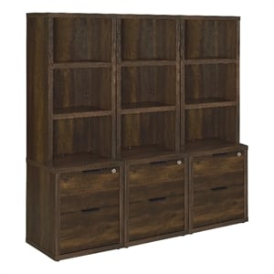 Pemberly Row 3-Piece Wood Wall Unit Bookcase Set with USB in Dark Pine