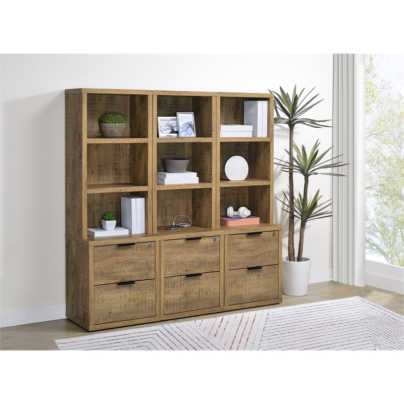 Pemberly Row 3-Piece Wood Wall Unit Bookcase Set with USB in Mango Brown