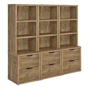 Pemberly Row 3-Piece Wood Wall Unit Bookcase Set with USB in Mango Brown