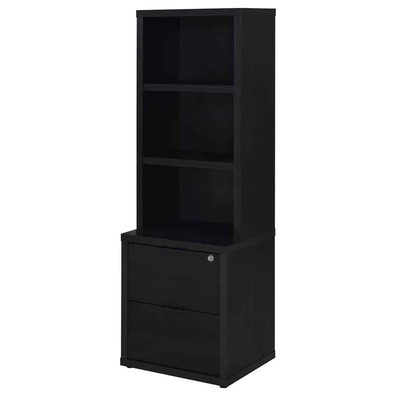 Pemberly Row 3-Piece Wood Wall Unit Bookcase Set with USB in Black