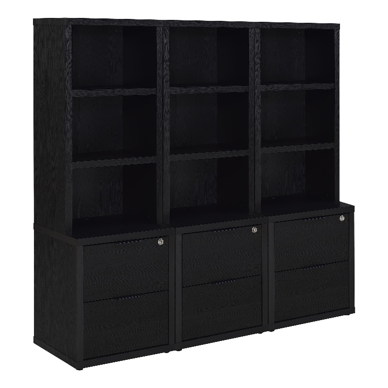 Pemberly Row 3-Piece Wood Wall Unit Bookcase Set with USB in Black