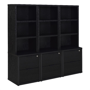 Pemberly Row 3-Piece Wood Wall Unit Bookcase Set with USB in Black