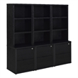 Pemberly Row 3-Piece Wood Wall Unit Bookcase Set with USB in Black