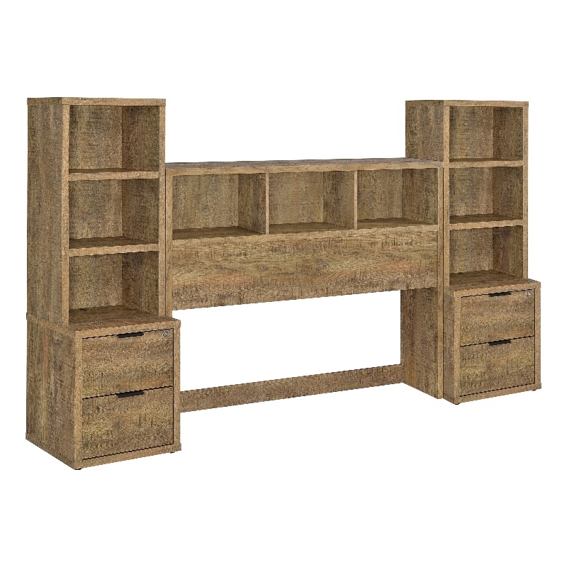 Pemberly Row 3-Piece Wood Queen Bedroom Set Bookcase Headboard in Brown