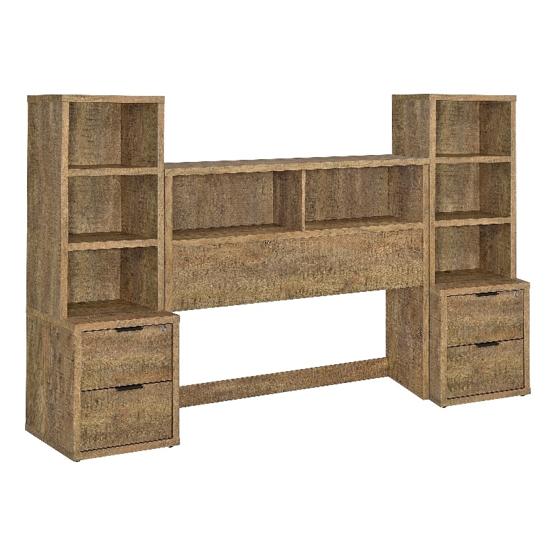 Pemberly Row 3-Piece Wood Full Bedroom Set Bookcase Headboard in Brown