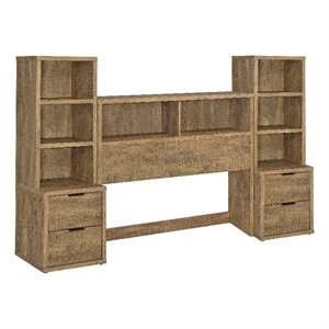 Pemberly Row 3-Piece Wood Full Bedroom Set Bookcase Headboard in Brown