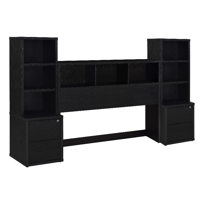 Pemberly Row 3-Piece Wood Queen Bedroom Set Bookcase Headboard in Black