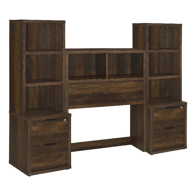 Pemberly Row 3-Piece Wood Twin Bedroom Set Bookcase Headboard in Dark Pine