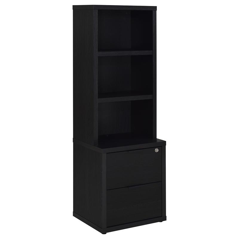 Pemberly Row 3-Piece Wood Full Bedroom Set Bookcase Headboard in Black