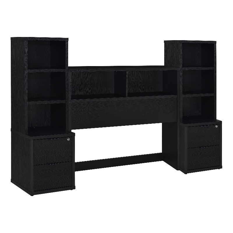 Pemberly Row 3-Piece Wood Full Bedroom Set Bookcase Headboard in Black