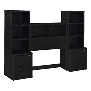 Pemberly Row 3-Piece Wood Twin Bedroom Set Bookcase Headboard in Black