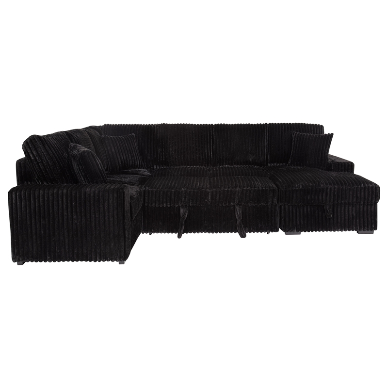 Pemberly Row Fabric Sleeper Sectional Sofa Storage Chaise in Black