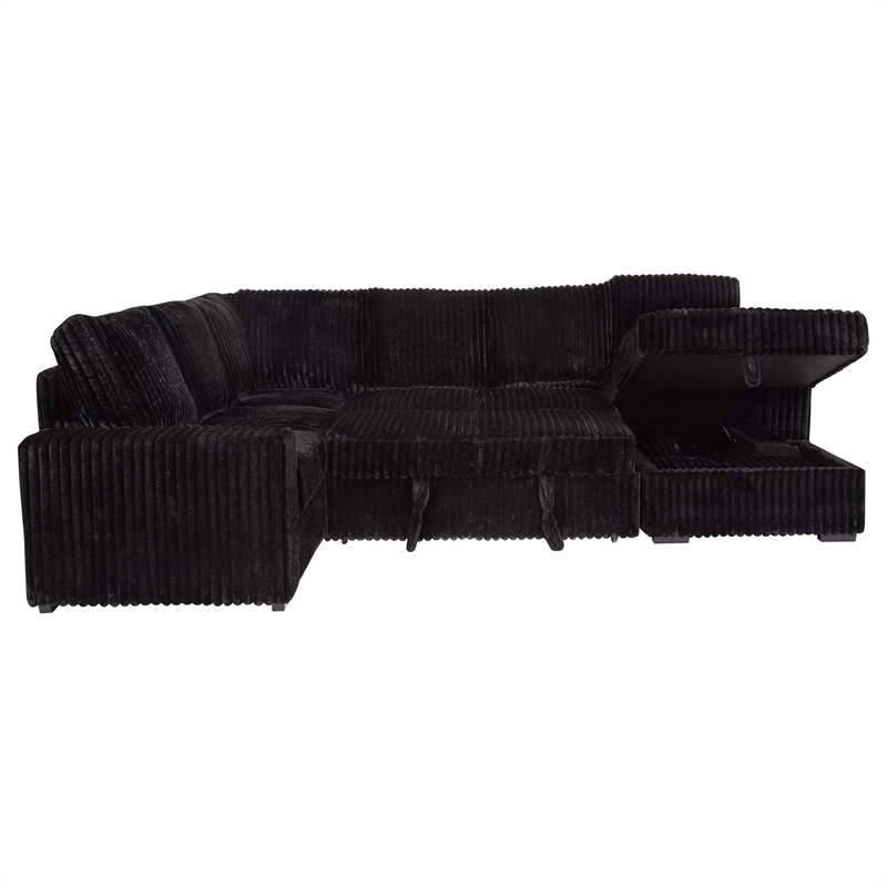 Pemberly Row Fabric Sleeper Sectional Sofa Storage Chaise in Black