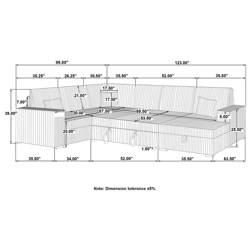 Pemberly Row Fabric Sleeper Sectional Sofa Storage Chaise in Black