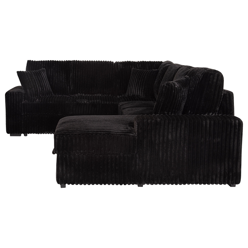 Pemberly Row Fabric Sleeper Sectional Sofa Storage Chaise in Black