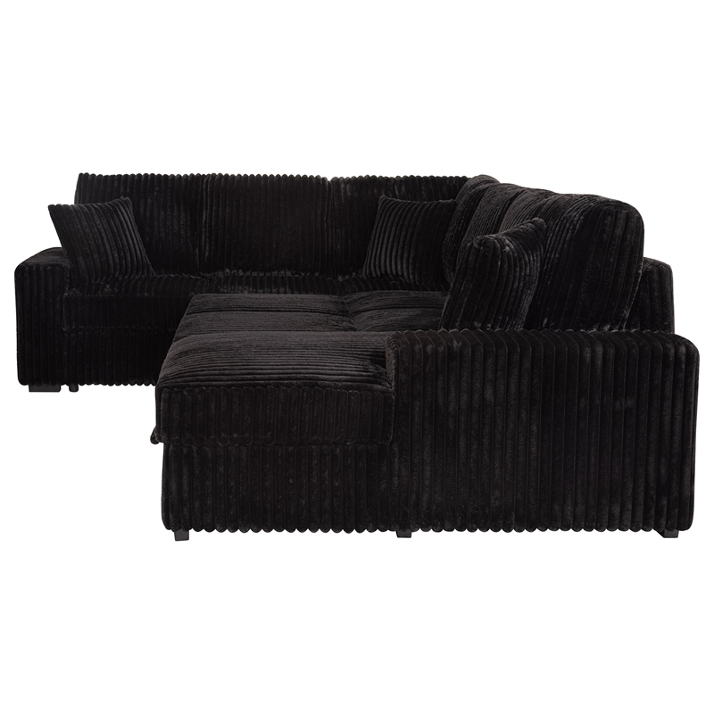 Pemberly Row Fabric Sleeper Sectional Sofa Storage Chaise in Black