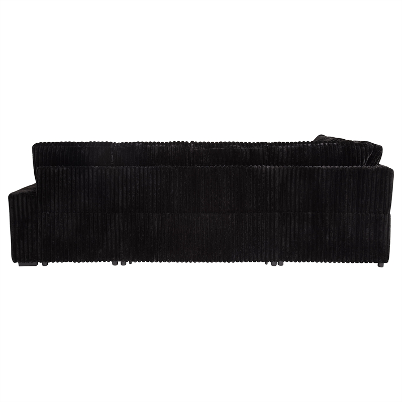 Pemberly Row Fabric Sleeper Sectional Sofa Storage Chaise in Black