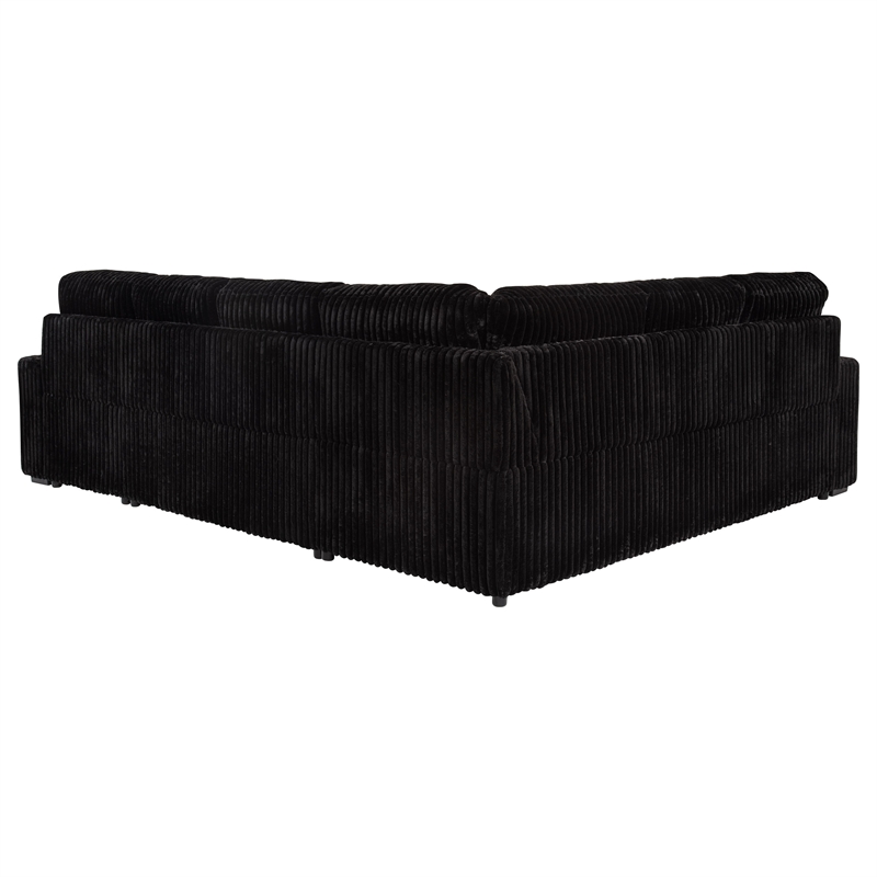 Pemberly Row Fabric Sleeper Sectional Sofa Storage Chaise in Black