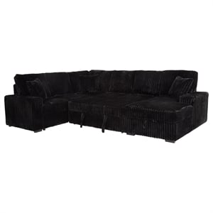 Pemberly Row Fabric Sleeper Sectional Sofa Storage Chaise in Black