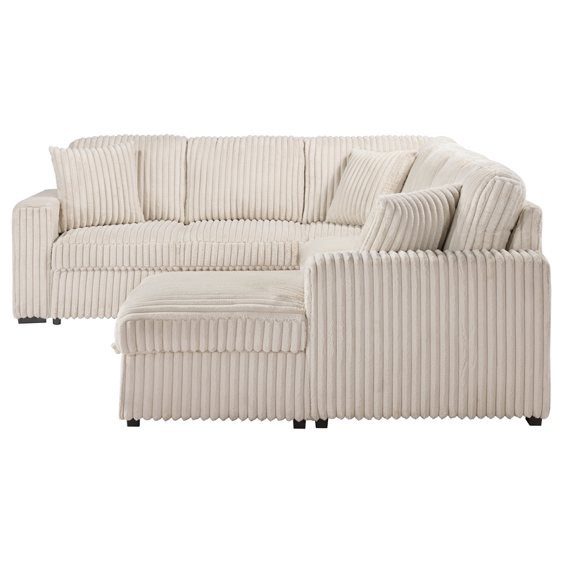 Pemberly Row Corduroy Sleeper Sectional Sofa with Storage Chaise in Camel