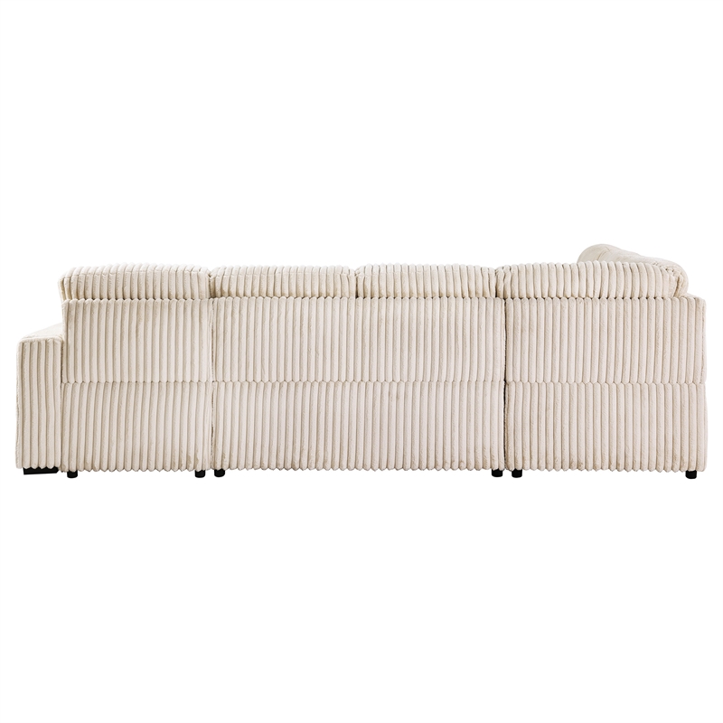 Pemberly Row Corduroy Sleeper Sectional Sofa with Storage Chaise in Camel