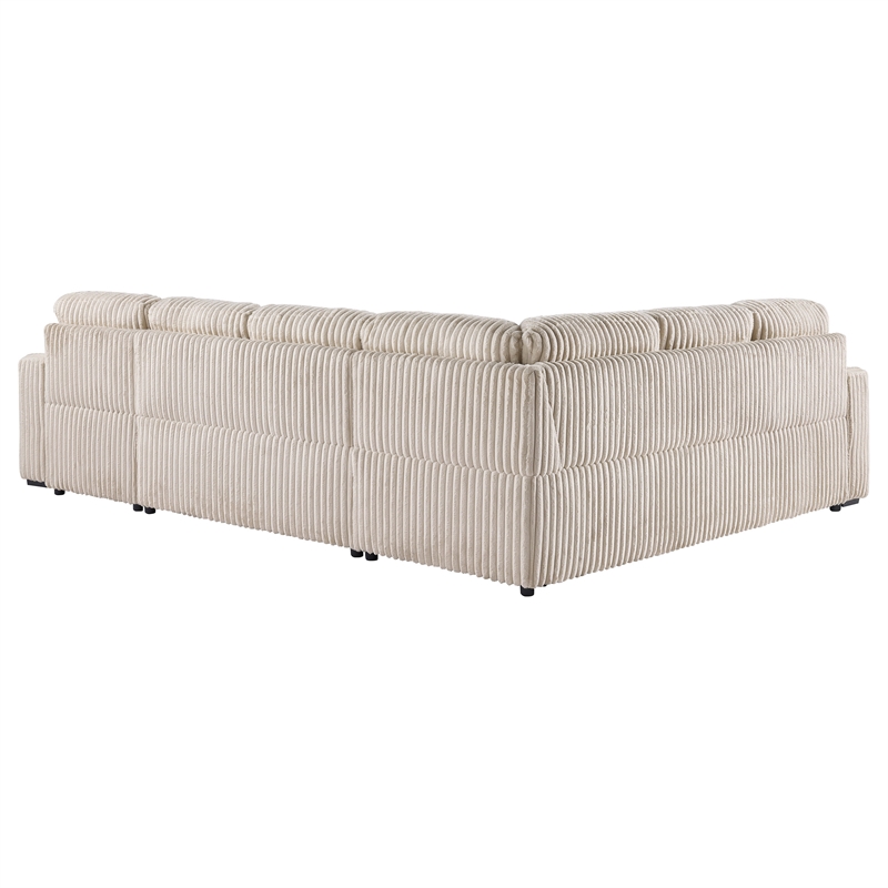 Pemberly Row Corduroy Sleeper Sectional Sofa with Storage Chaise in Camel