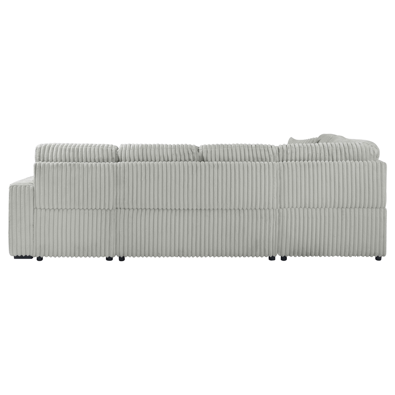 Pemberly Row Corduroy Sleeper Sectional Sofa with Storage Chaise in Grey