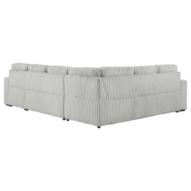 Pemberly Row Corduroy Sleeper Sectional Sofa with Storage Chaise in Grey