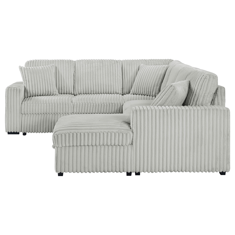 Pemberly Row Corduroy Sleeper Sectional Sofa with Storage Chaise in Grey