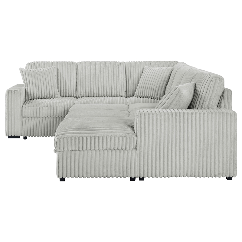 Pemberly Row Corduroy Sleeper Sectional Sofa with Storage Chaise in Grey