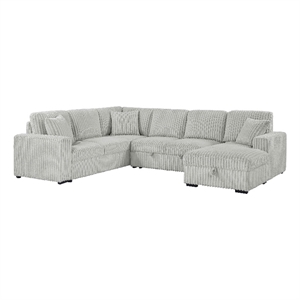 Pemberly Row Corduroy Sleeper Sectional Sofa with Storage Chaise in Grey