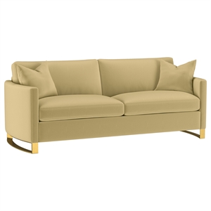 Pemberly Row Velvet Upholstered Curved Track Arm Sofa in Camel