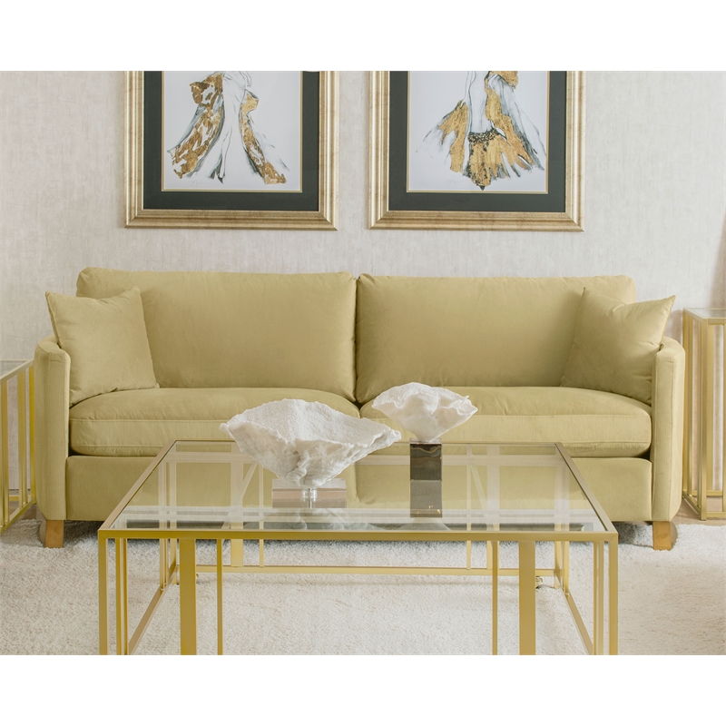 Pemberly Row Velvet Upholstered Curved Track Arm Sofa in Camel