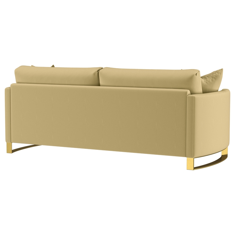 Pemberly Row Velvet Upholstered Curved Track Arm Sofa in Camel