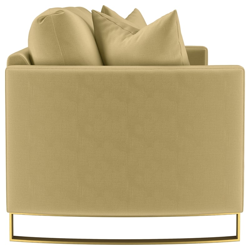 Pemberly Row Velvet Upholstered Curved Track Arm Sofa in Camel
