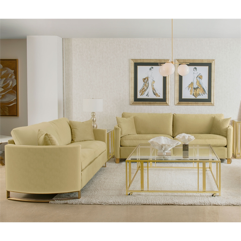 Pemberly Row 2-Piece Velvet Upholstered Sofa and Loveseat Set in Camel