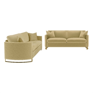 Pemberly Row 2-Piece Velvet Upholstered Sofa and Loveseat Set in Camel