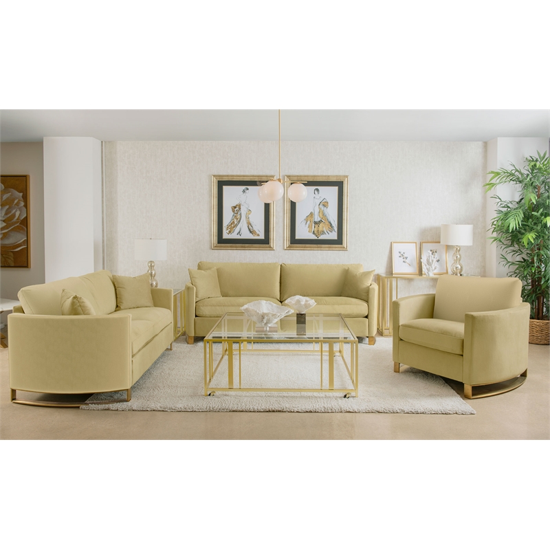Pemberly Row 3-Piece Velvet Sofa with Loveseat and Chair in Camel