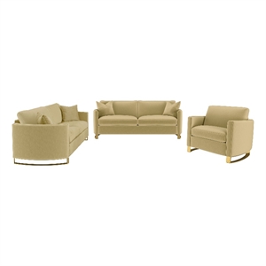 Pemberly Row 3-Piece Velvet Sofa with Loveseat and Chair in Camel