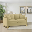 Pemberly Row Velvet Upholstered Curved Track Arm Loveseat in Camel