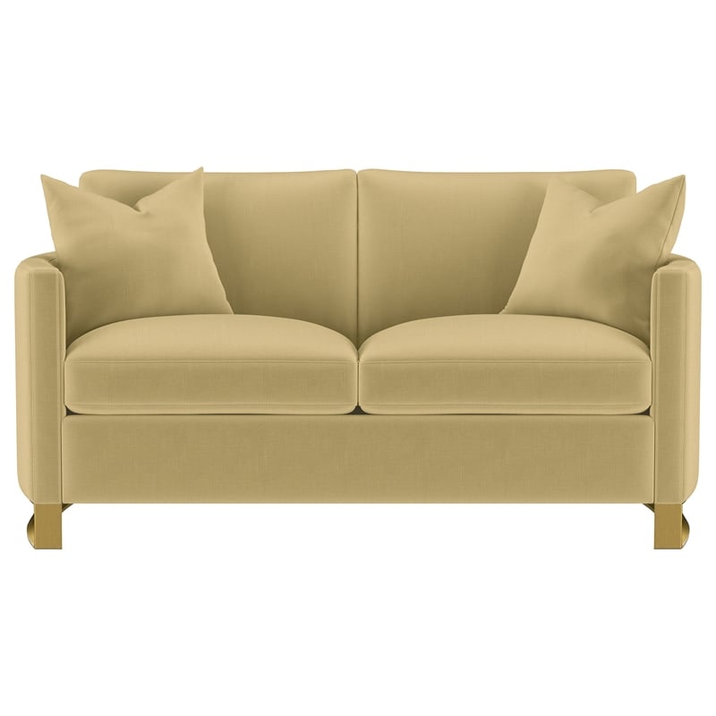 Pemberly Row Velvet Upholstered Curved Track Arm Loveseat in Camel