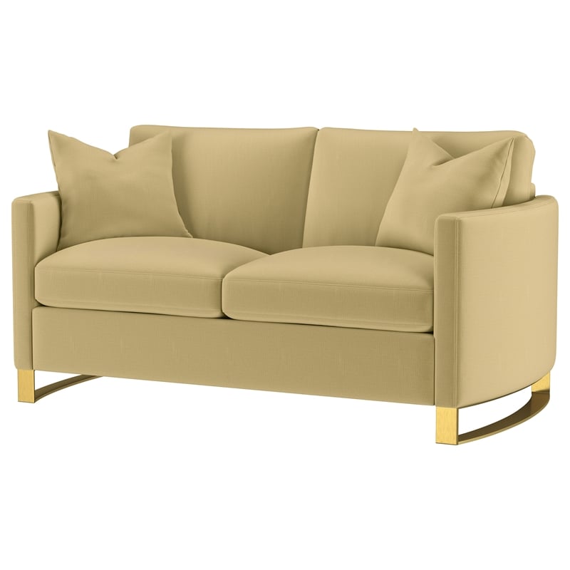 Pemberly Row Velvet Upholstered Curved Track Arm Loveseat in Camel