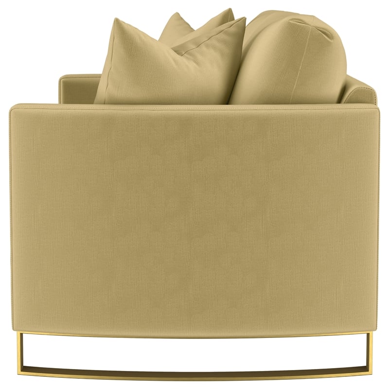 Pemberly Row Velvet Upholstered Curved Track Arm Loveseat in Camel