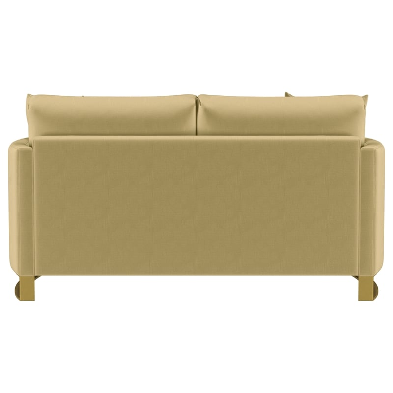 Pemberly Row Velvet Upholstered Curved Track Arm Loveseat in Camel