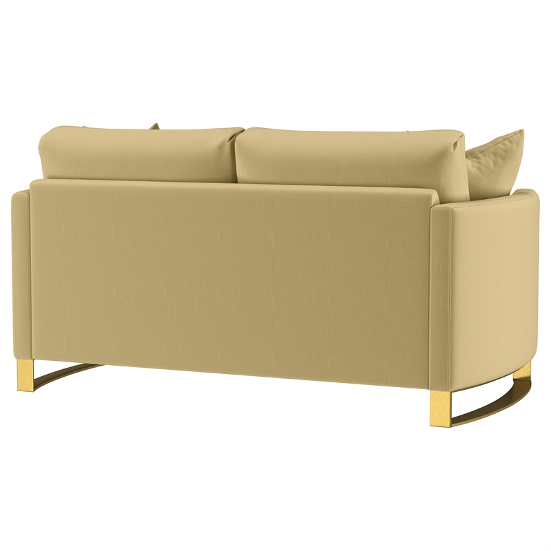 Pemberly Row Velvet Upholstered Curved Track Arm Loveseat in Camel