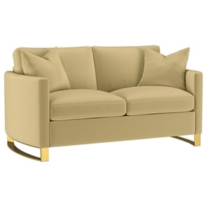Pemberly Row Velvet Upholstered Curved Track Arm Loveseat in Camel